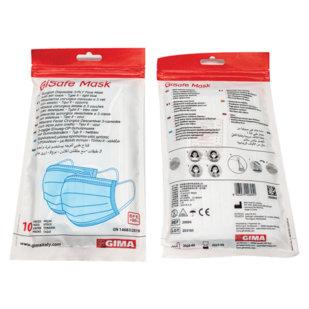 copertina di GiSafe Mascherina Chirurgica Filtrante 98% 3 Veli tipo II - conf. 10 pz - flowpack tg Adulto Azzurro