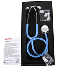 copertina di Duofono Evolve, doppia campana e doppia membrana con etichetta per il nome e kit ... Tubo turchese, testina e archetto specchio