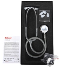 copertina di Duofono Evolve, doppia campana e doppia membrana con etichetta per il nome e kit ... Tubo grigio, testina e archetto specchio