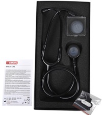 copertina di Duofono Evolve, doppia campana e doppia membrana con etichetta per il nome e kit ... Tubo nero, testina e archetto neri