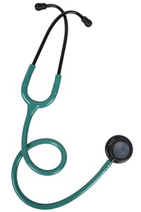 copertina di Duofono Evolve, doppia campana e doppia membrana con etichetta per il nome e kit ... Tubo verde smeraldo, testina e archetto neri