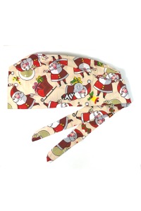 copertina di Bandana Medica Fantasia - Cuffia Unisex in Cotone con bottoni per mascherina Beige Fantasia Babbo Natale