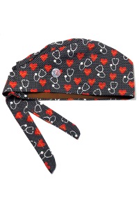 copertina di Bandana Medica Fantasia - Cuffia Unisex in Cotone con bottoni per mascherina Nera con pois Fantasia cuore