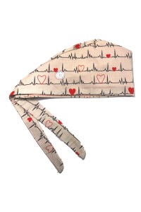 copertina di Bandana Medica Fantasia - Cuffia Unisex in Cotone con bottoni per mascherina Beige Fantasia Ecg