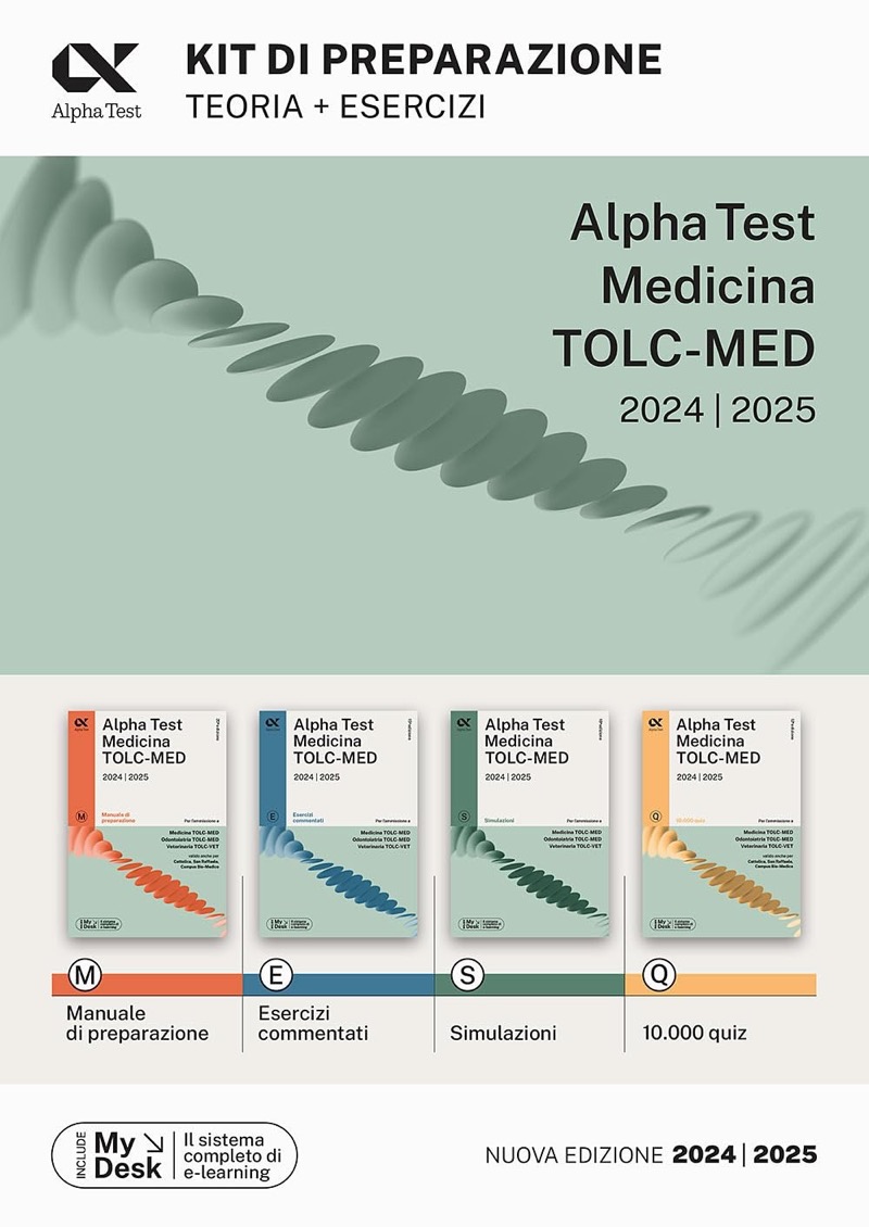 AAVV Alpha Test Medicina TOLC - MED e TOLC - VET 2024 / 2025 - Kit completo  di preparazione al test di Medicina, Odontoiatria, Veterinaria: Manuale di  preparazione + Esercizi commentati + Simulazioni + 10000 quiz ( Include  MyDesk ) Alpha Test