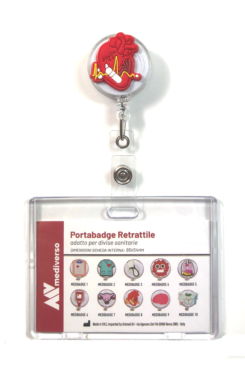 Porta Badge Retrattile adatto per l'utilizzo su divise sanitarie . Completo  di Clip Fantasia e Cover in plastica rigida Mediverso